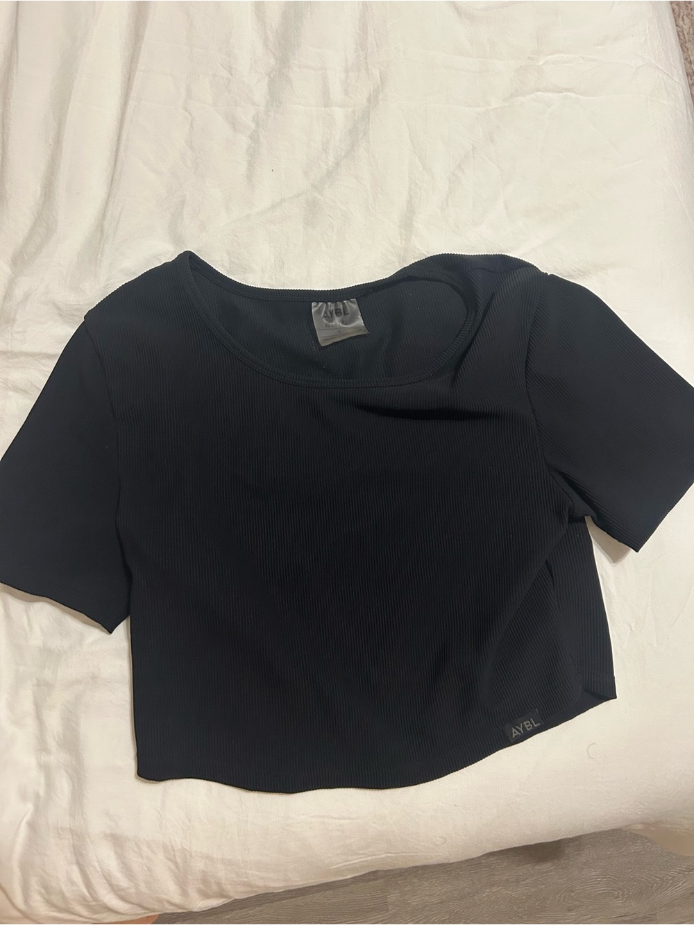 AYBL Black Ribbed Crewneck Crop Tee